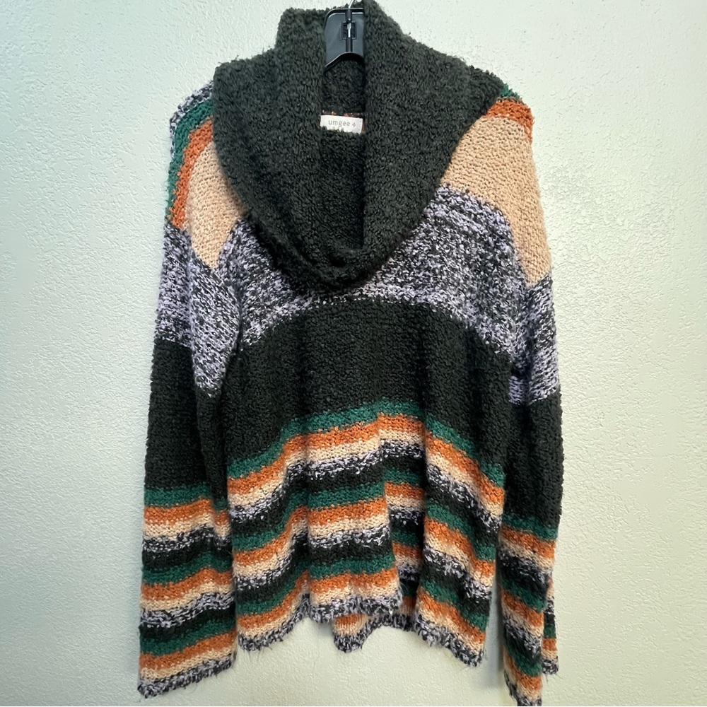 Umgee Multicolor Stripe Cowl Neck Sweater